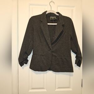 Christian Siriano Dark Gray Ruched-Sleeve Blazer – Size S